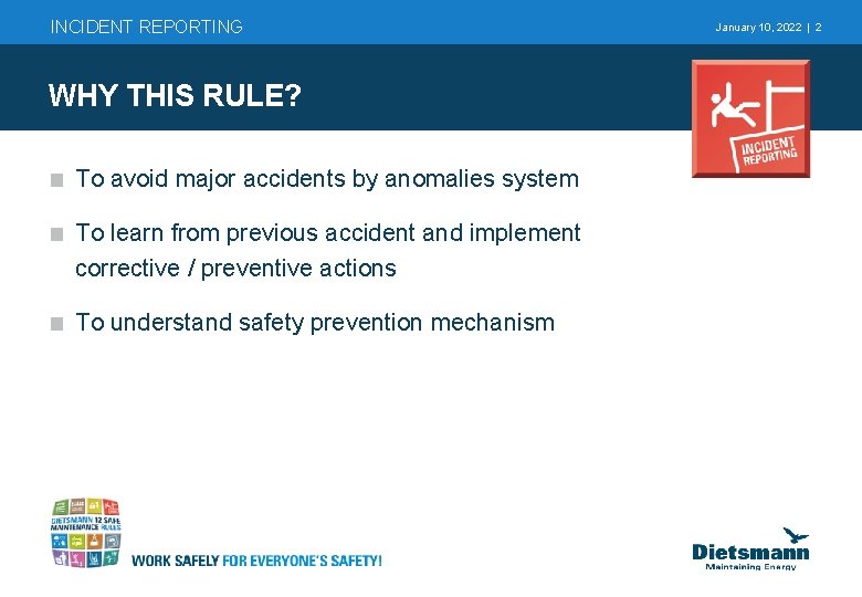 INCIDENT REPORTING WHY THIS RULE? To avoid major accidents by anomalies system To learn