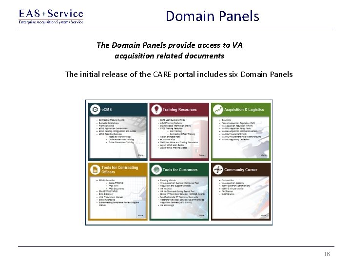 Domain Panels The Domain Panels provide access to VA acquisition related documents The initial Domain Panels The Domain Panels provide access to VA acquisition related documents The initial