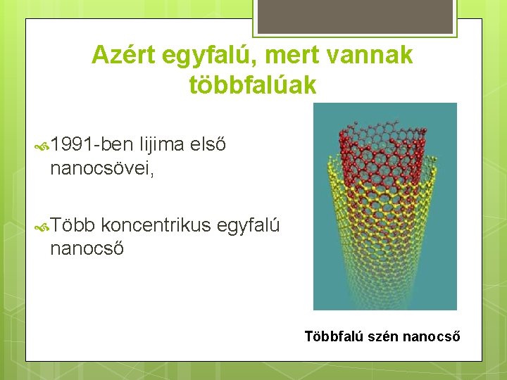 Azért egyfalú, mert vannak többfalúak 1991 -ben Iijima első nanocsövei, Több koncentrikus egyfalú nanocső