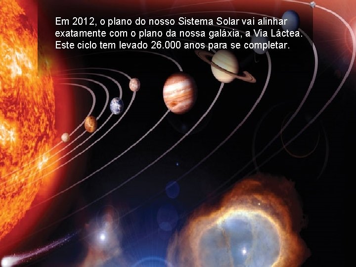 Em 2012, o plano do nosso Sistema Solar vai alinhar exatamente com o plano