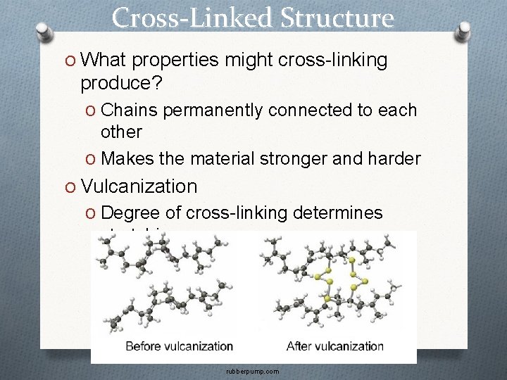 Cross-Linked Structure O What properties might cross-linking produce? O Chains permanently connected to each Cross-Linked Structure O What properties might cross-linking produce? O Chains permanently connected to each