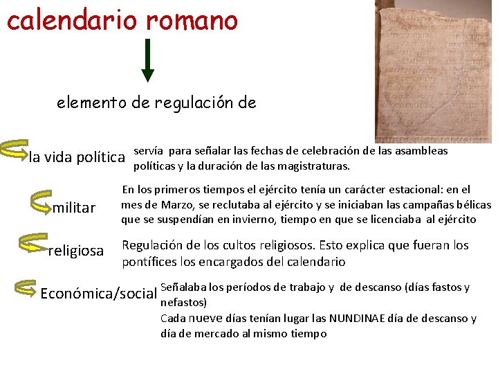 calendario romano elemento de regulación de la vida política militar religiosa servía para señalar