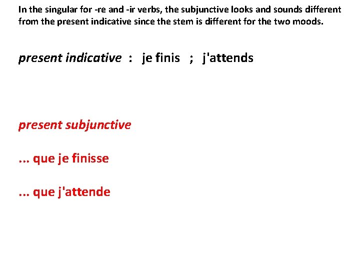 In the singular for -re and -ir verbs, the subjunctive looks and sounds different