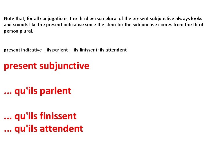 Note that, for all conjugations, the third person plural of the present subjunctive always