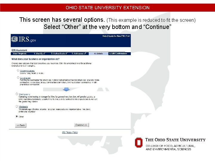 This screen has several options. (This example is reduced to fit the screen) Select This screen has several options. (This example is reduced to fit the screen) Select