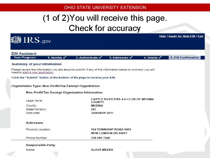 (1 of 2)You will receive this page. Check for accuracy (1 of 2)You will receive this page. Check for accuracy