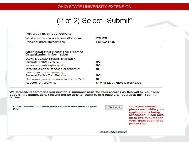(2 of 2) Select “Submit” (2 of 2) Select “Submit”