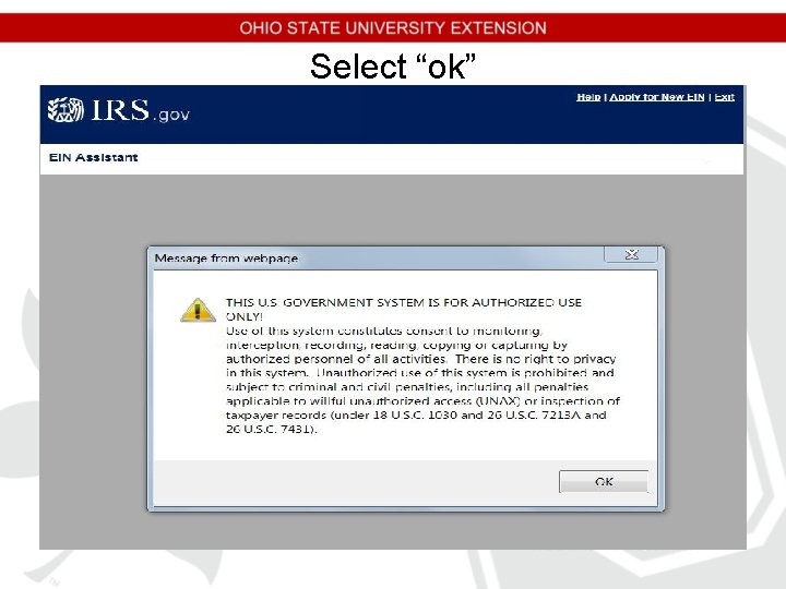 Select “ok” Select “ok”