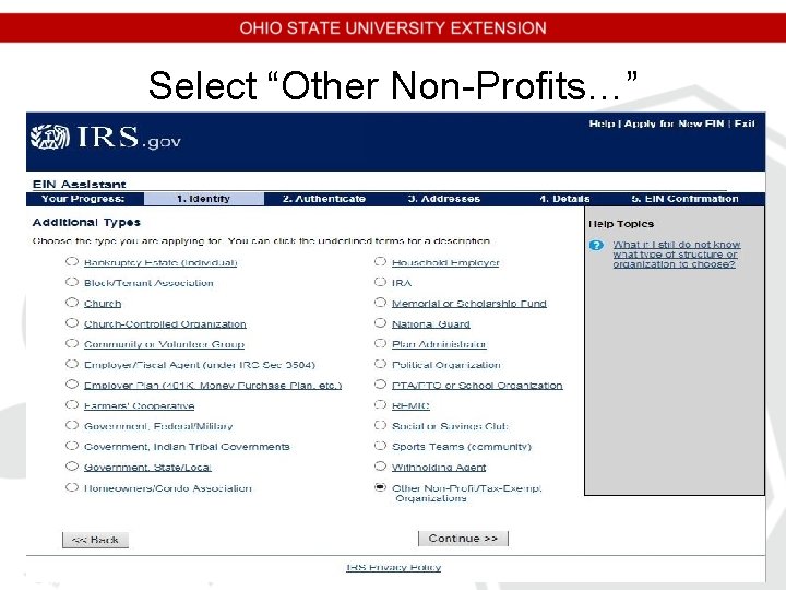 Select “Other Non-Profits…” Select “Other Non-Profits…”