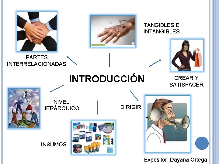 TANGIBLES E INTANGIBLES PARTES INTERRELACIONADAS INTRODUCCIÓN NIVEL JERÁRQUICO CREAR Y SATISFACER DIRIGIR INSUMOS Expositor: