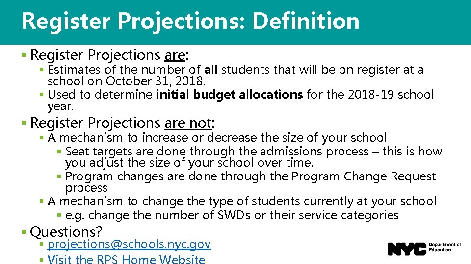 Register Projections: Definition § Register Projections are: § Estimates of the number of all