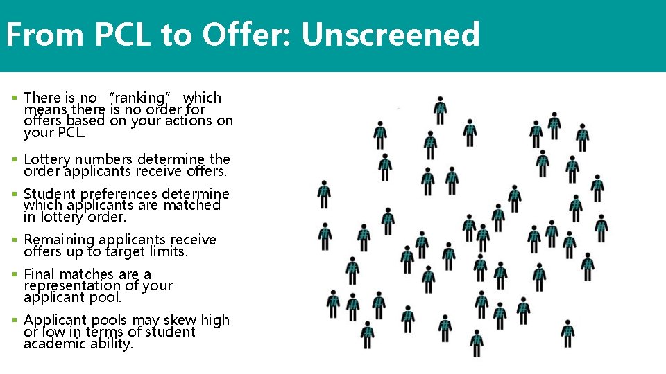 From PCL to Offer: Unscreened § There is no “ranking” which means there is