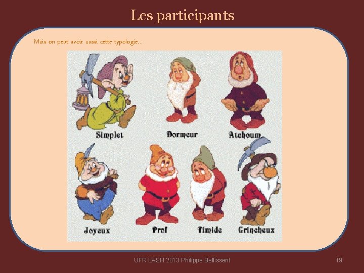 Les participants Mais on peut avoir aussi cette typologie… UFR LASH 2013 Philippe Bellissent