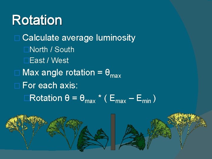 Rotation � Calculate average luminosity �North / South �East / West � Max angle