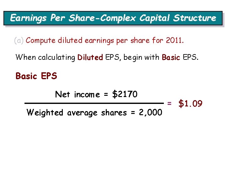 Earnings Per Share-Complex Capital Structure (a) Compute diluted earnings per share for 2011. When