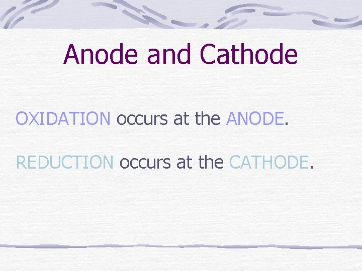 Anode and Cathode OXIDATION occurs at the ANODE. REDUCTION occurs at the CATHODE. 