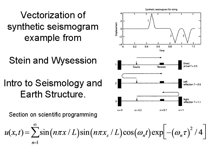 Vectorization of synthetic seismogram example from Stein and Wysession Intro to Seismology and Earth
