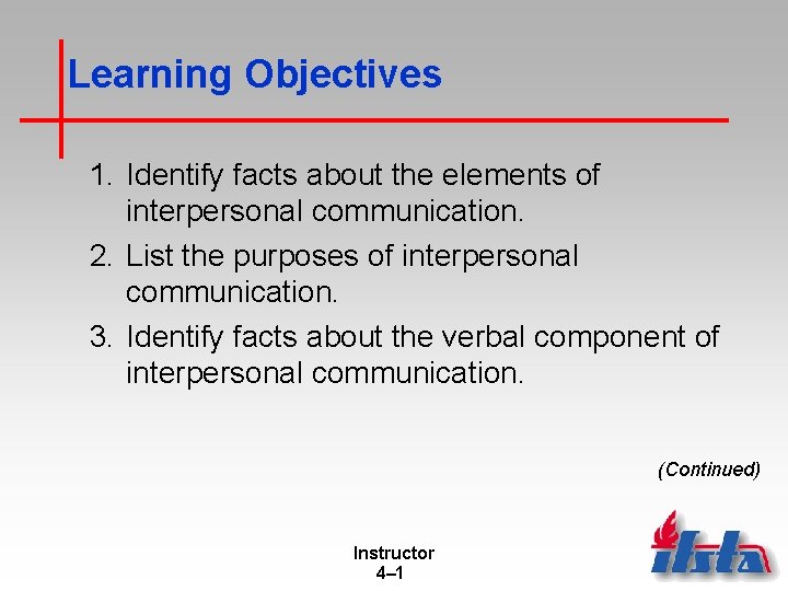 Learning Objectives 1. Identify facts about the elements of interpersonal communication. 2. List the