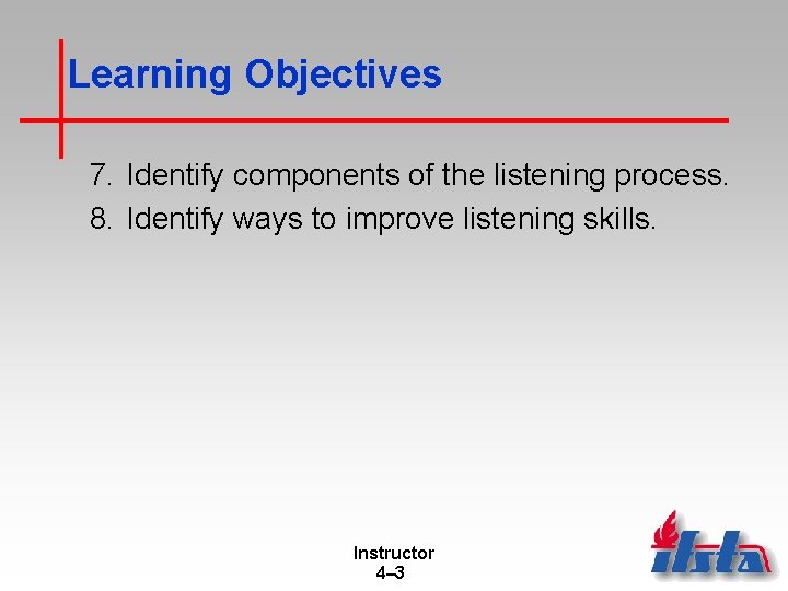 Learning Objectives 7. Identify components of the listening process. 8. Identify ways to improve