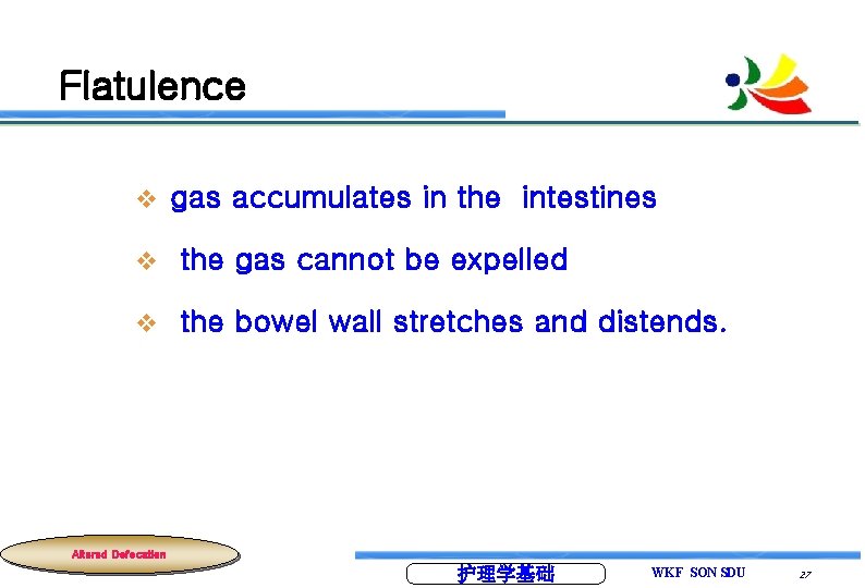 Flatulence v gas accumulates in the intestines v the gas cannot be expelled v
