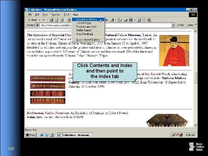 Click Contents and Index and then point to the index tab 105 