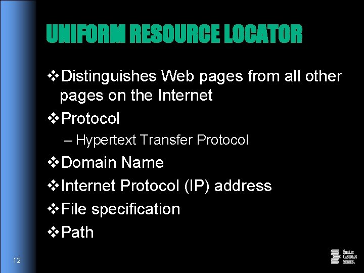 UNIFORM RESOURCE LOCATOR v. Distinguishes Web pages from all other pages on the Internet