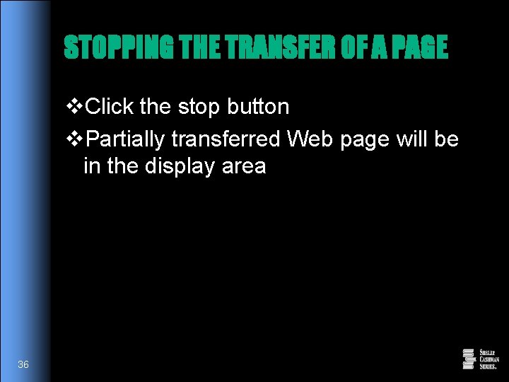 STOPPING THE TRANSFER OF A PAGE v. Click the stop button v. Partially transferred