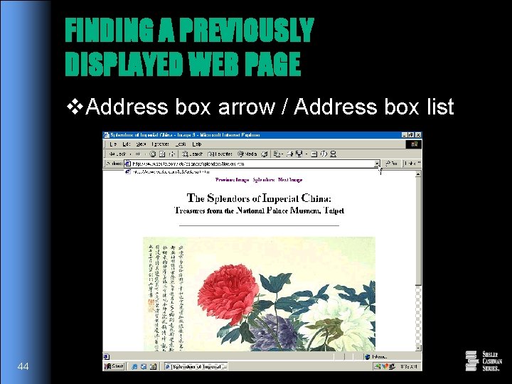 FINDING A PREVIOUSLY DISPLAYED WEB PAGE v. Address box arrow / Address box list