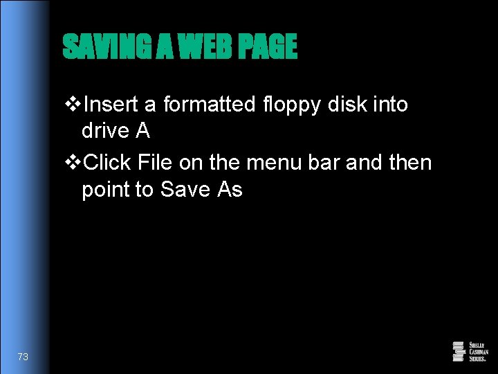 SAVING A WEB PAGE v. Insert a formatted floppy disk into drive A v.