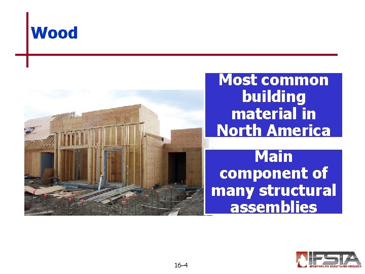 Wood Most common building material in North America Main component of many structural assemblies