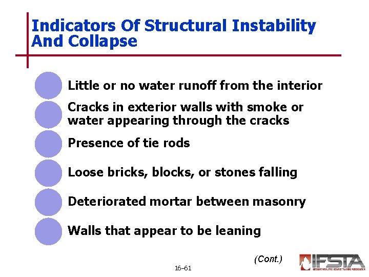 Indicators Of Structural Instability And Collapse Little or no water runoff from the interior
