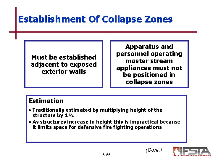 Establishment Of Collapse Zones Apparatus and personnel operating master stream appliances must not be