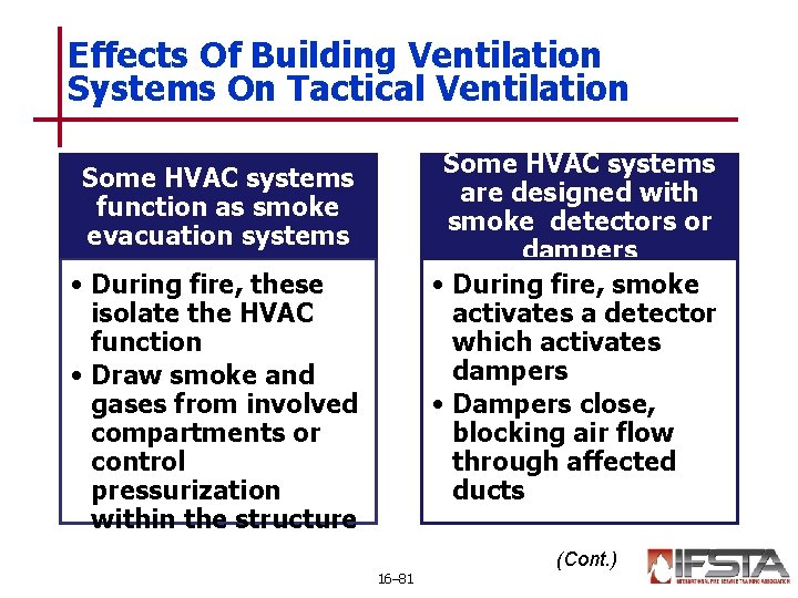 Effects Of Building Ventilation Systems On Tactical Ventilation Some HVAC systems are designed with