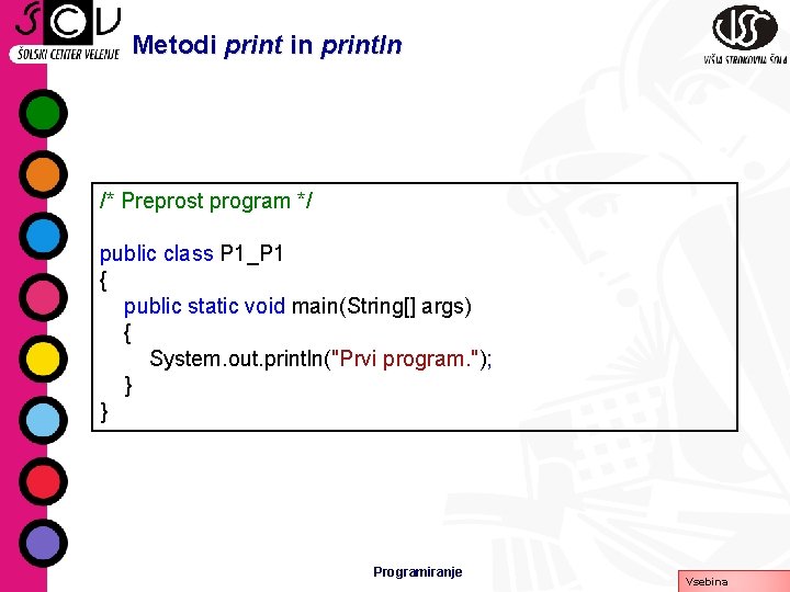 Metodi print in println /* Preprost program */ public class P 1_P 1 {