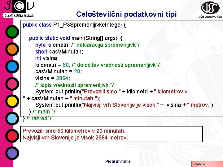 Celoštevilčni podatkovni tipi public class P 1_P 3 Spremenljivke. Integer { public static void