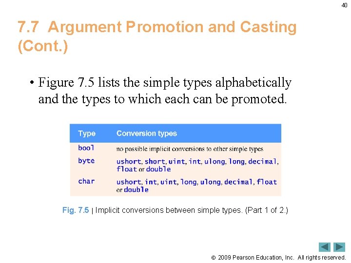 40 7. 7 Argument Promotion and Casting (Cont. ) • Figure 7. 5 lists