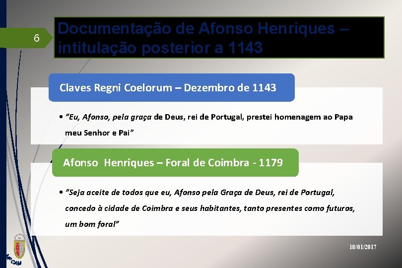 6 Documentação de Afonso Henriques – intitulação posterior a 1143 Claves Regni Coelorum –