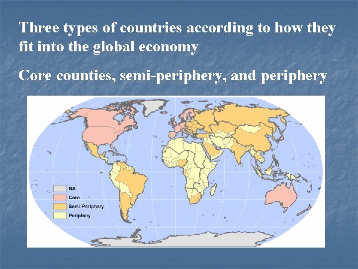 Three types of countries according to how they fit into the global economy Core