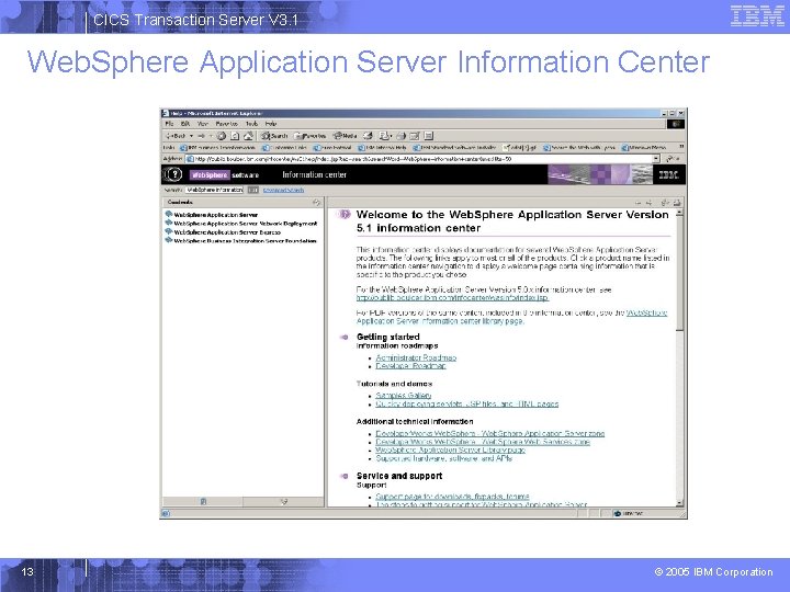 CICS Transaction Server V 3. 1 Web. Sphere Application Server Information Center 13 ©