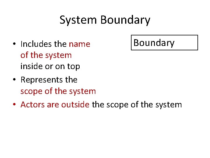System Boundary • Includes the name of the system inside or on top •