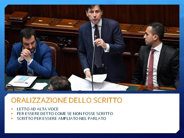 ORALIZZAZIONE DELLO SCRITTO • LETTO AD ALTA VOCE • PER ESSERE DETTO COME SE