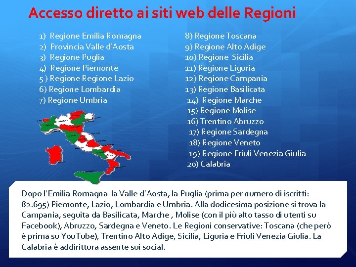 Accesso diretto ai siti web delle Regioni 1) Regione Emilia Romagna 2) Provincia Valle