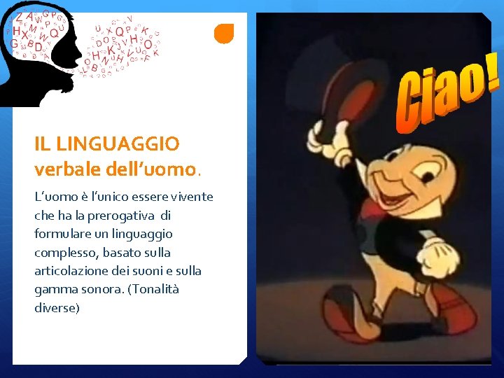 IL LINGUAGGIO verbale dell’uomo. L’uomo è l’unico essere vivente che ha la prerogativa di