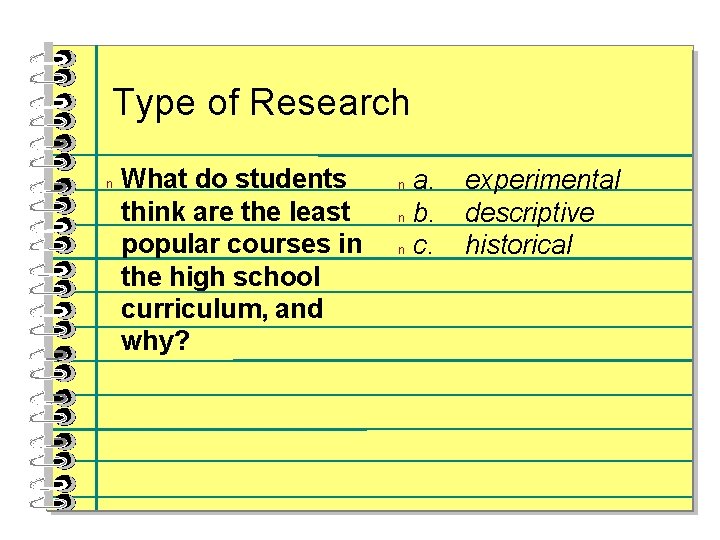 Type of Research n What do students think are the least popular courses in