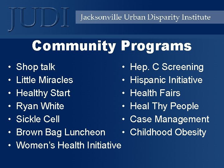 Community Programs • • Shop talk • Little Miracles • Healthy Start • Ryan