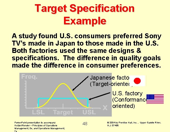 Target Specification Example A study found U. S. consumers preferred Sony TV’s made in