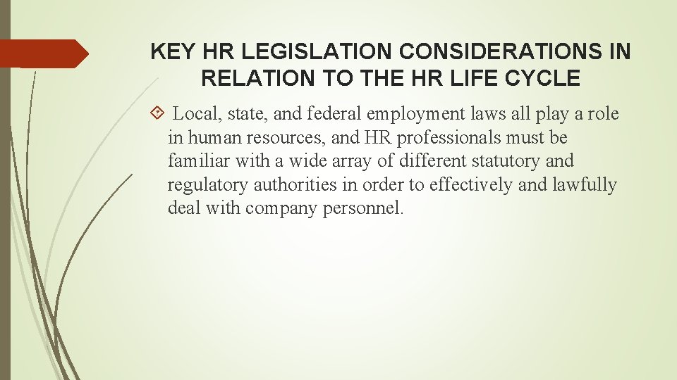 KEY HR LEGISLATION CONSIDERATIONS IN RELATION TO THE HR LIFE CYCLE Local, state, and