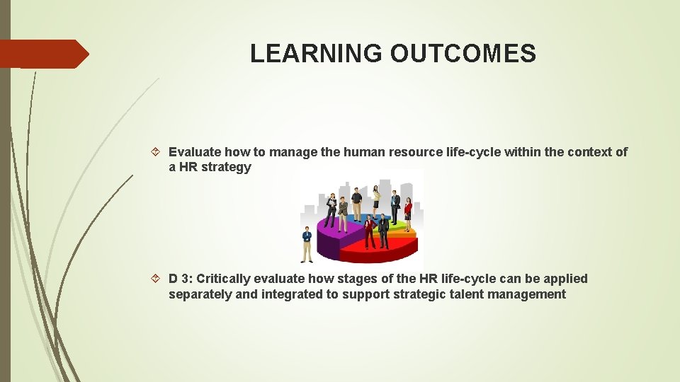 LEARNING OUTCOMES Evaluate how to manage the human resource life-cycle within the context of