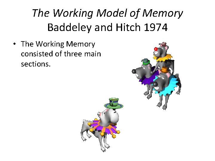 The Working Model of Memory Baddeley and Hitch 1974 • The Working Memory consisted