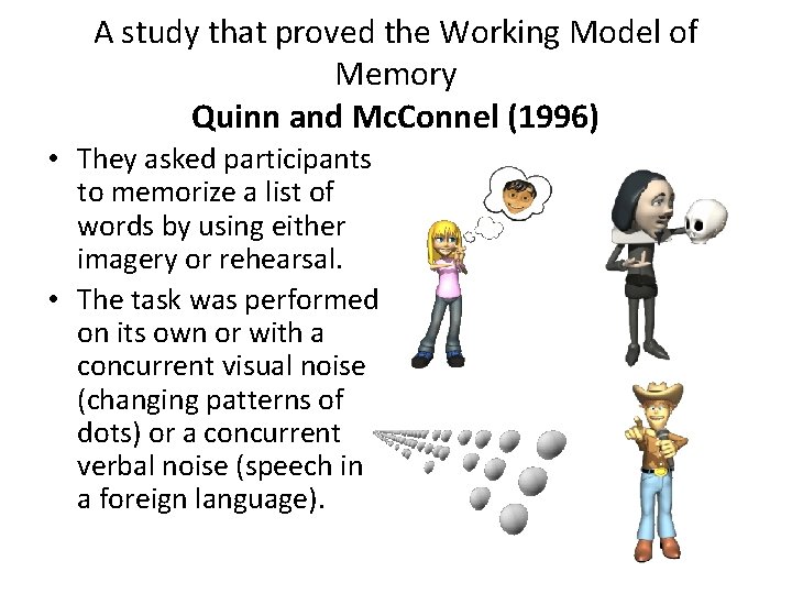 A study that proved the Working Model of Memory Quinn and Mc. Connel (1996)